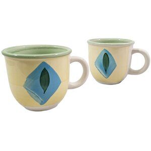 Pier 1 Italy Hand Painted 14 Oz Earthenware Coffee Tea Mugs Cups – Set of 2
